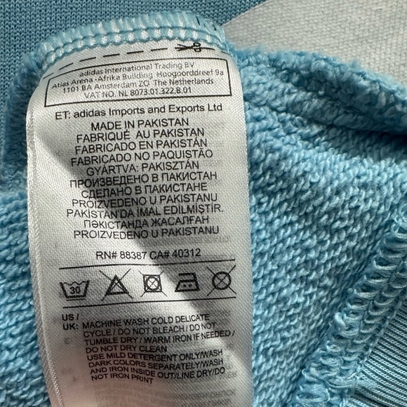 Adidas Light Blue Hoodie with White Trefoil Logo - Size Small - Picture 6 of 7